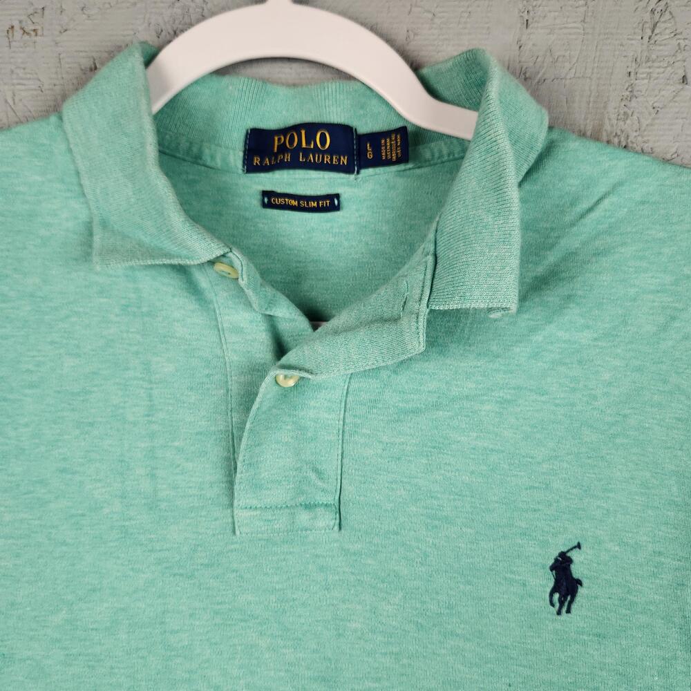 Polo Ralph Lauren Polo Shirt Mens Large Green Custom Slim Fit Small Pony Logo